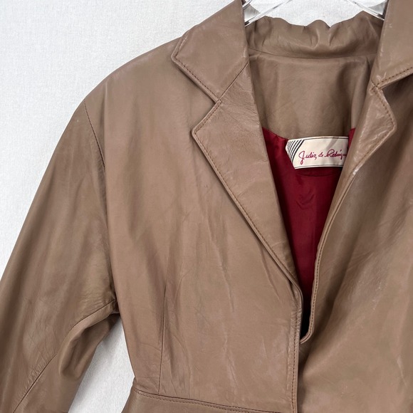 VINTAGE 80s Leather Jacket Womens Small Taupe Brown Cropped Julio De Rodriguez - Picture 6 of 16